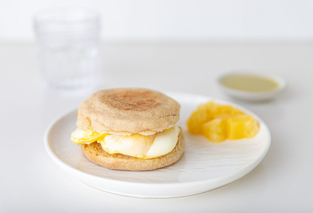 fresh, healthy, fully prepared meals, english muffin with poached egg