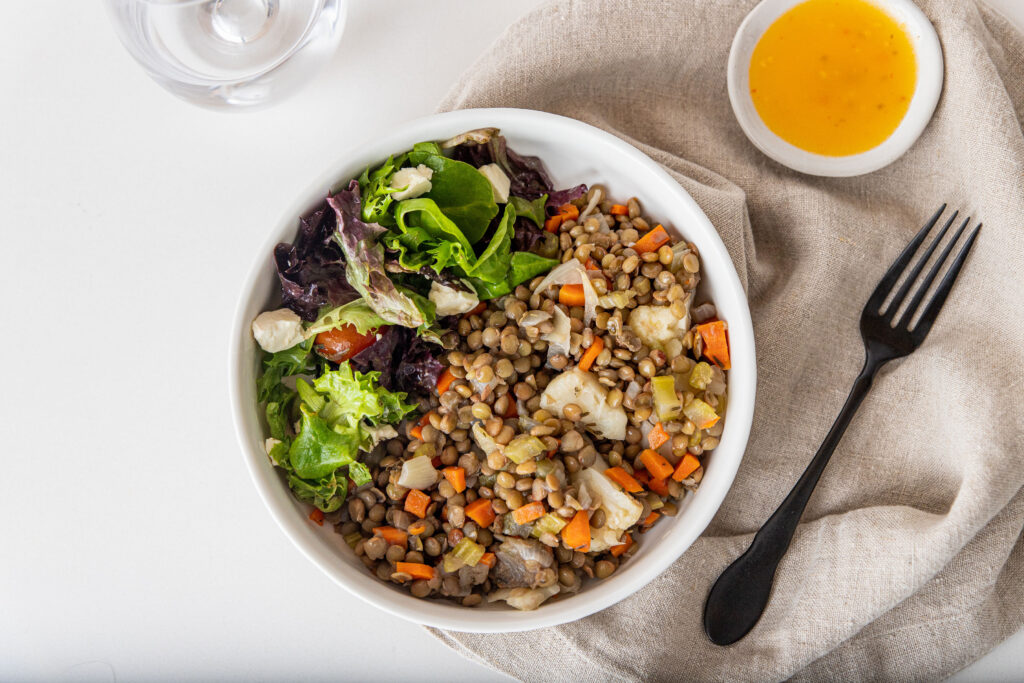 fresh, healthy, fully prepared meals, gourmet lentil salad