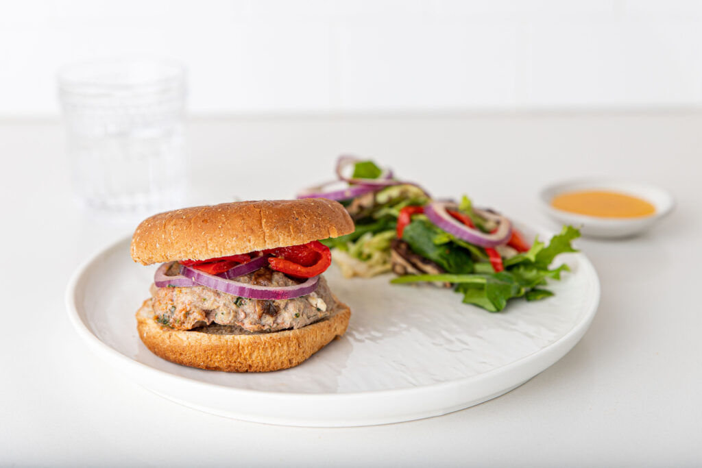 fresh, healthy, fully prepared meals, feta basil turkey burger